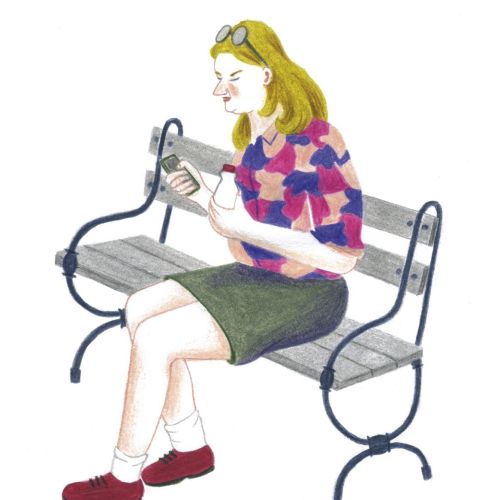 Female character sitting on chair illustration