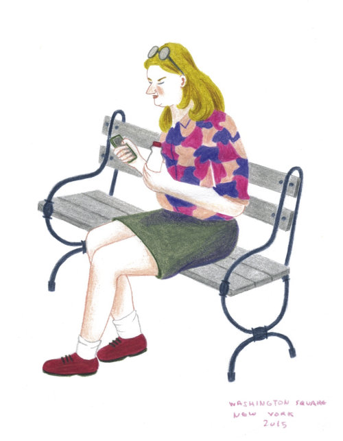 Female character sitting on chair illustration