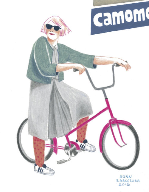 Illustration of lady with bicycle