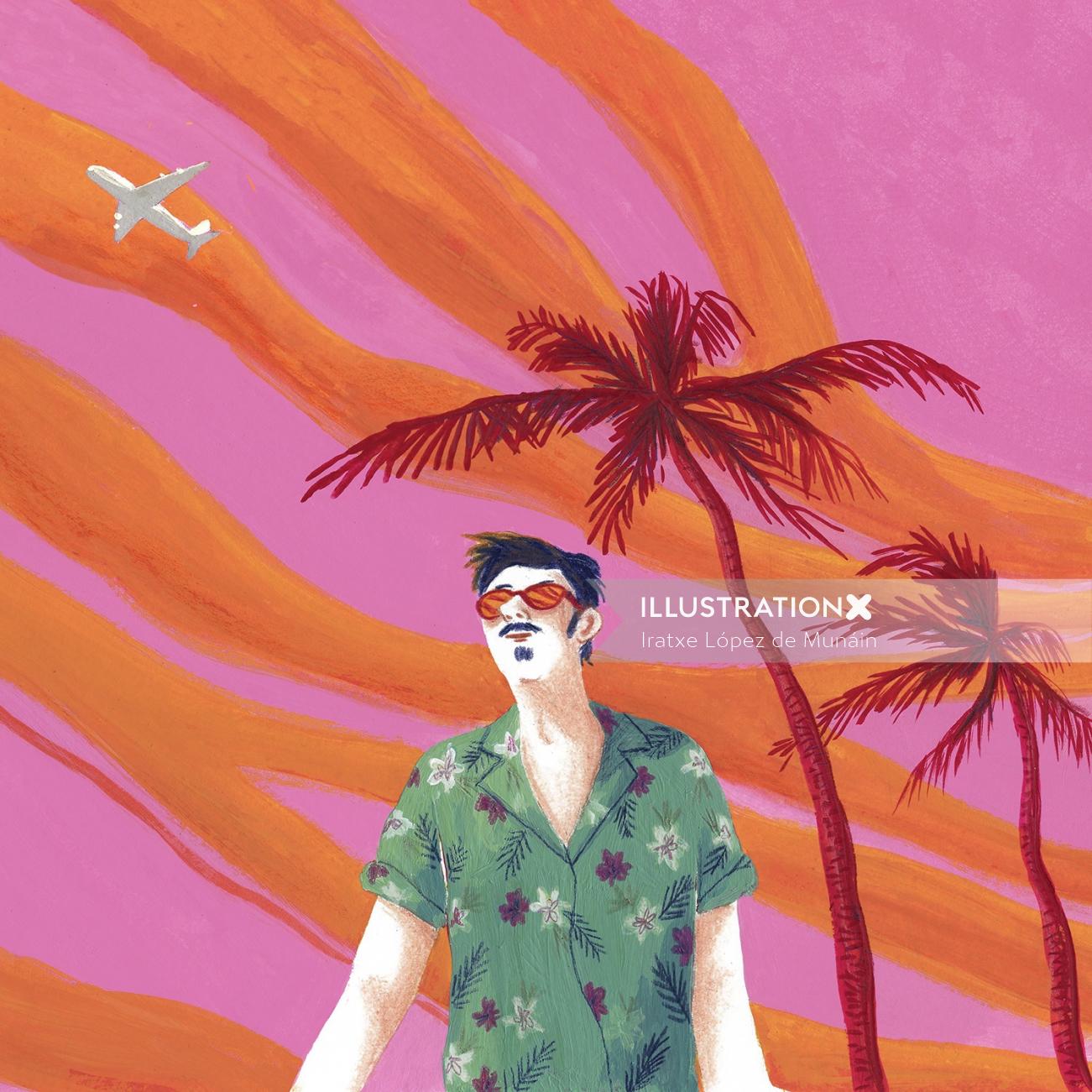 Illustration of a man in summer beach wear
