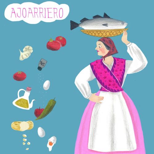 Illustration for a Spanish tipical recipe code "a la ajoarriero".