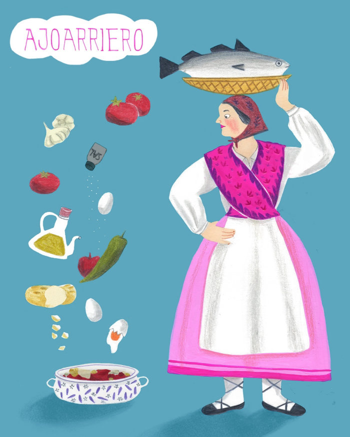 Illustration for a Spanish tipical recipe code "a la ajoarriero".