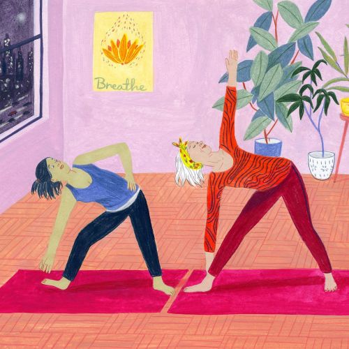 Illustration of young women exercising
