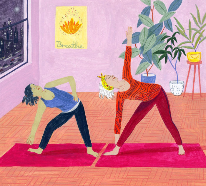 Illustration of young women exercising