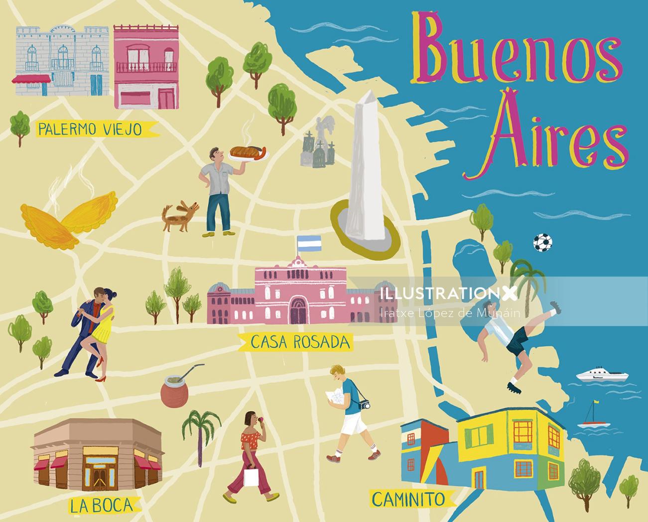 Map illustrated of Buenos Aires