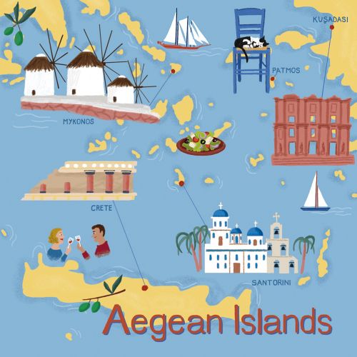 Aegean Islands map illustration