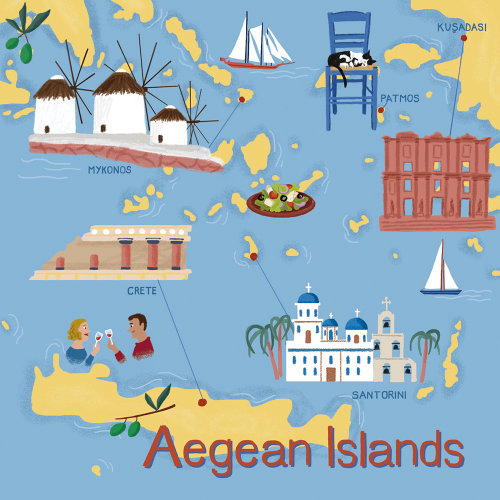 Aegean Islands map illustration