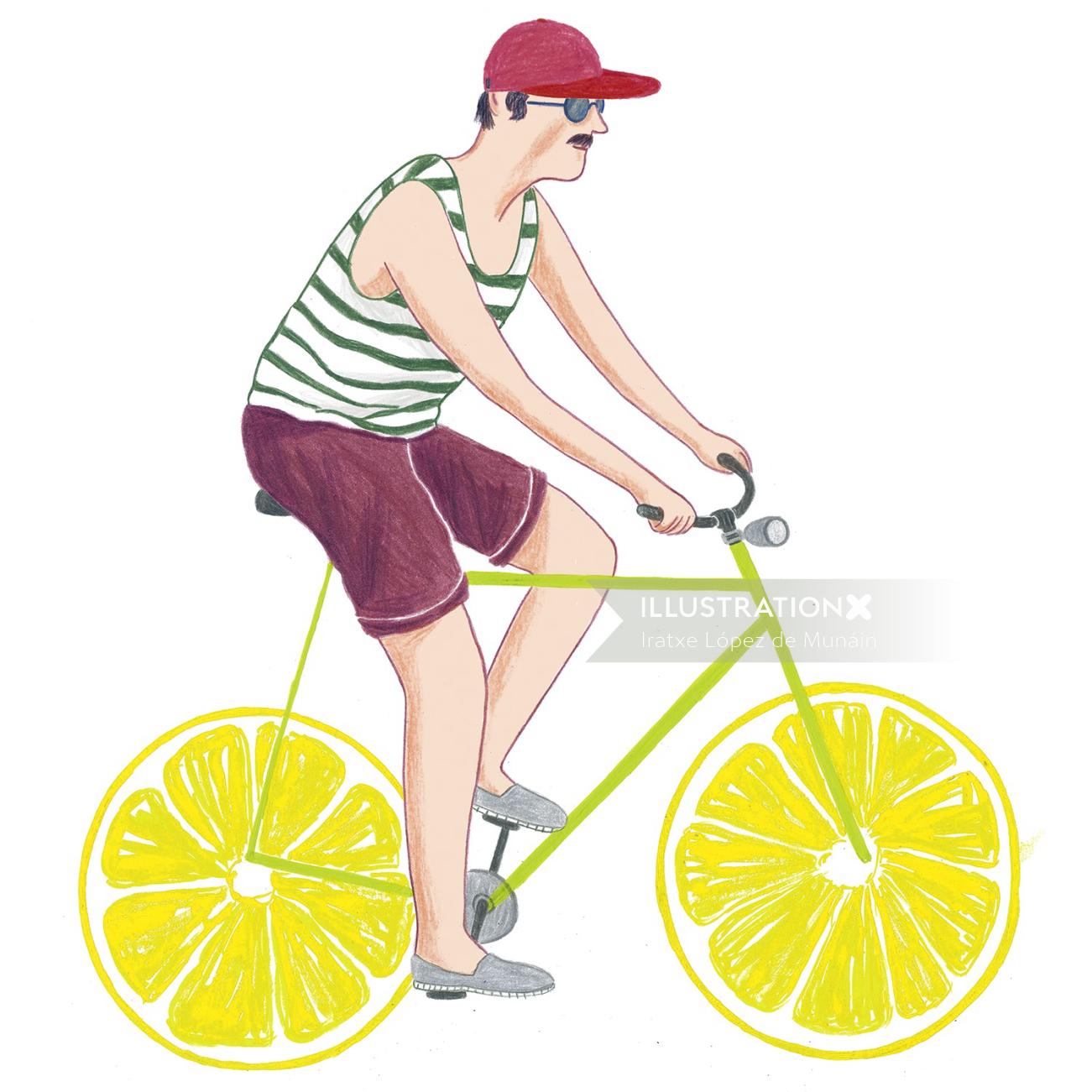 レモンサイクルに乗るファッション男