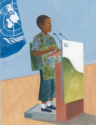 People boy giving a seminar in world organization