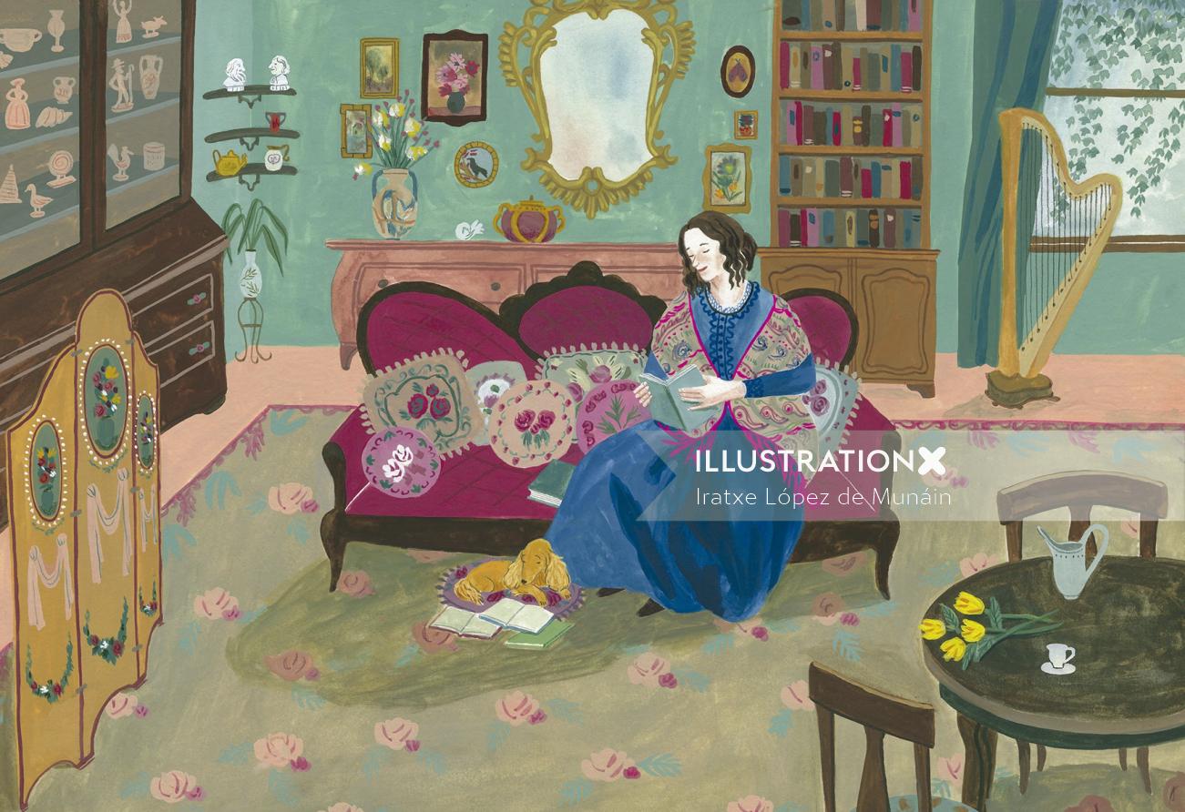Neatly dressed woman in sofa
