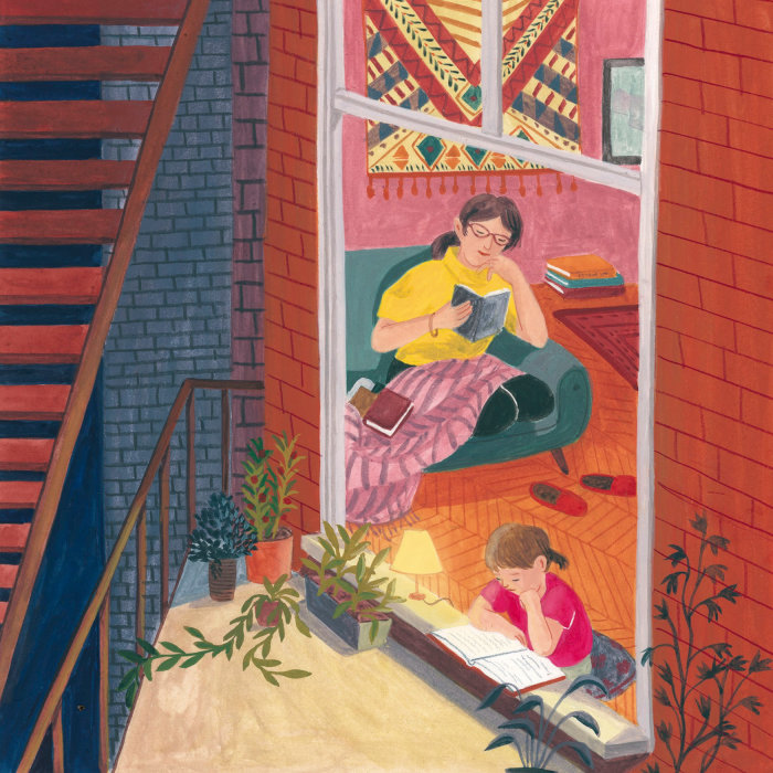 People woman sitting in house
