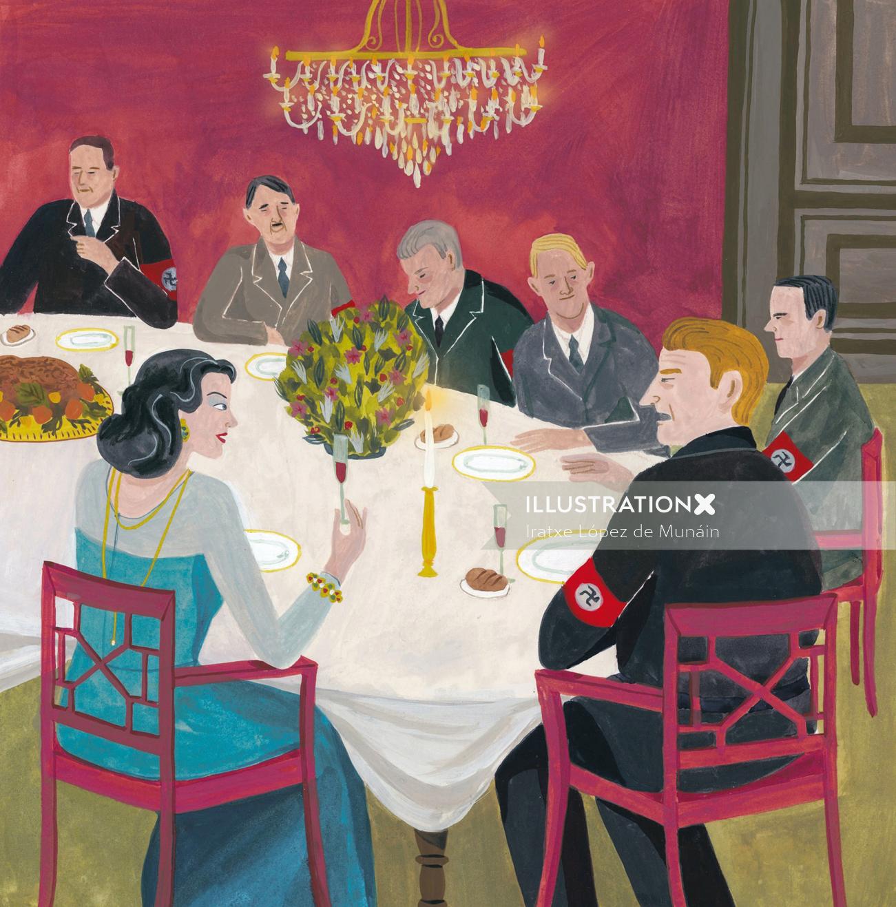People sitting at dining table