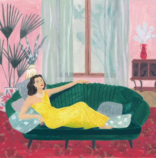 Mulher de pessoas relaxando em um sofá