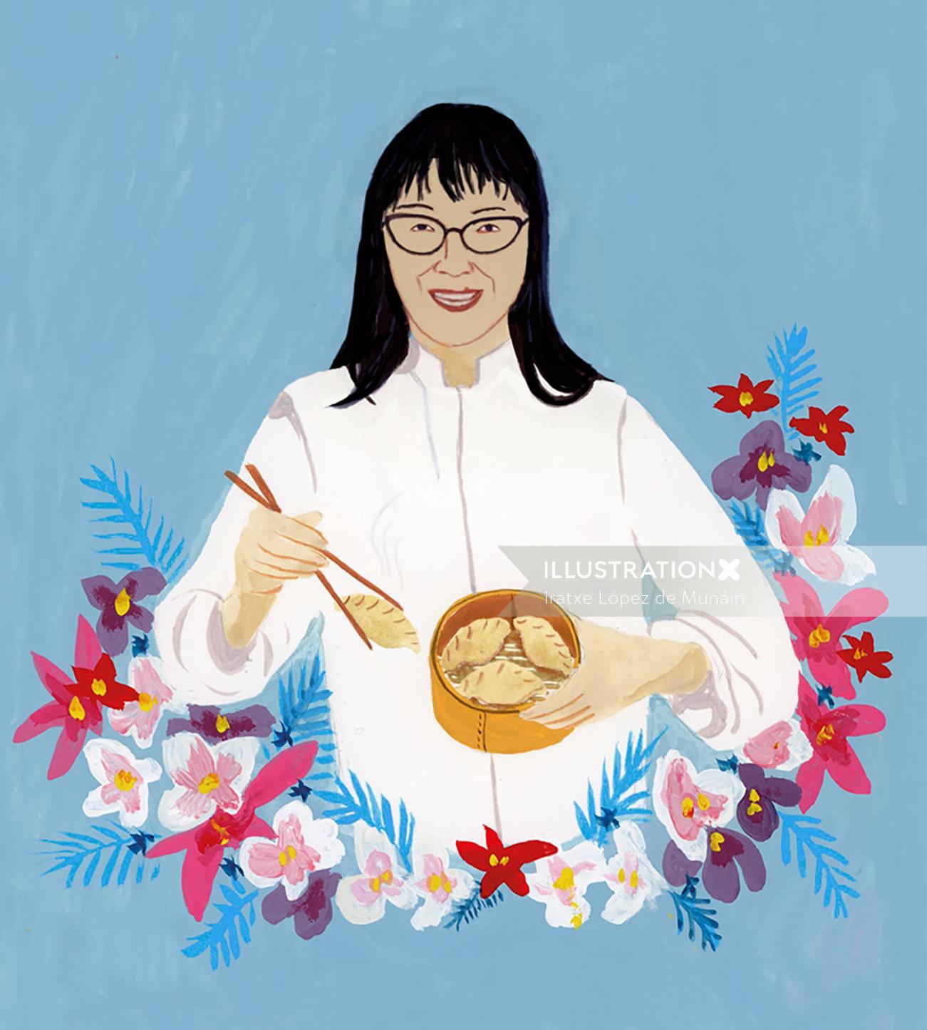 asian, asiatic food, food, portrait, asiatic women, chef,