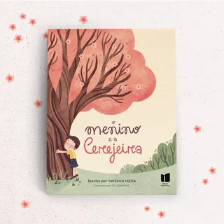 Book cover of boy embracing cherry tree with pink blossoms