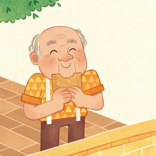Older man happily eating a sandwich outdoors near a tree