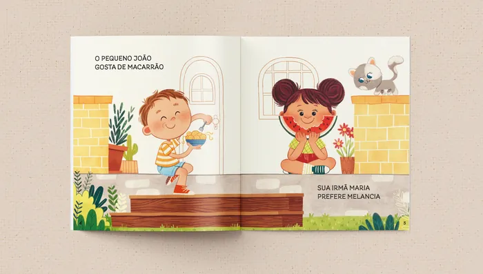 Illustration of two children sitting near a window with a cat