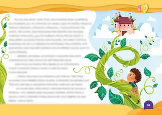 Child climbing giant beanstalk towards castle in sky