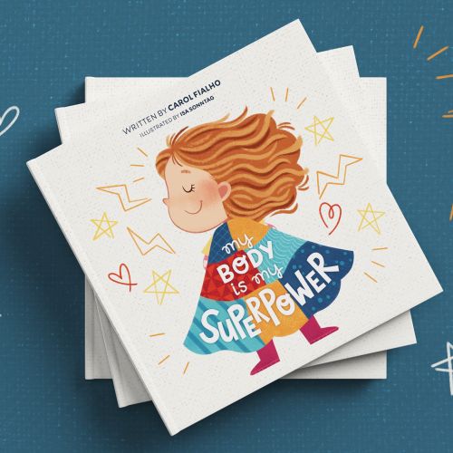 Book cover with child superhero and title My Body Is My Superpower