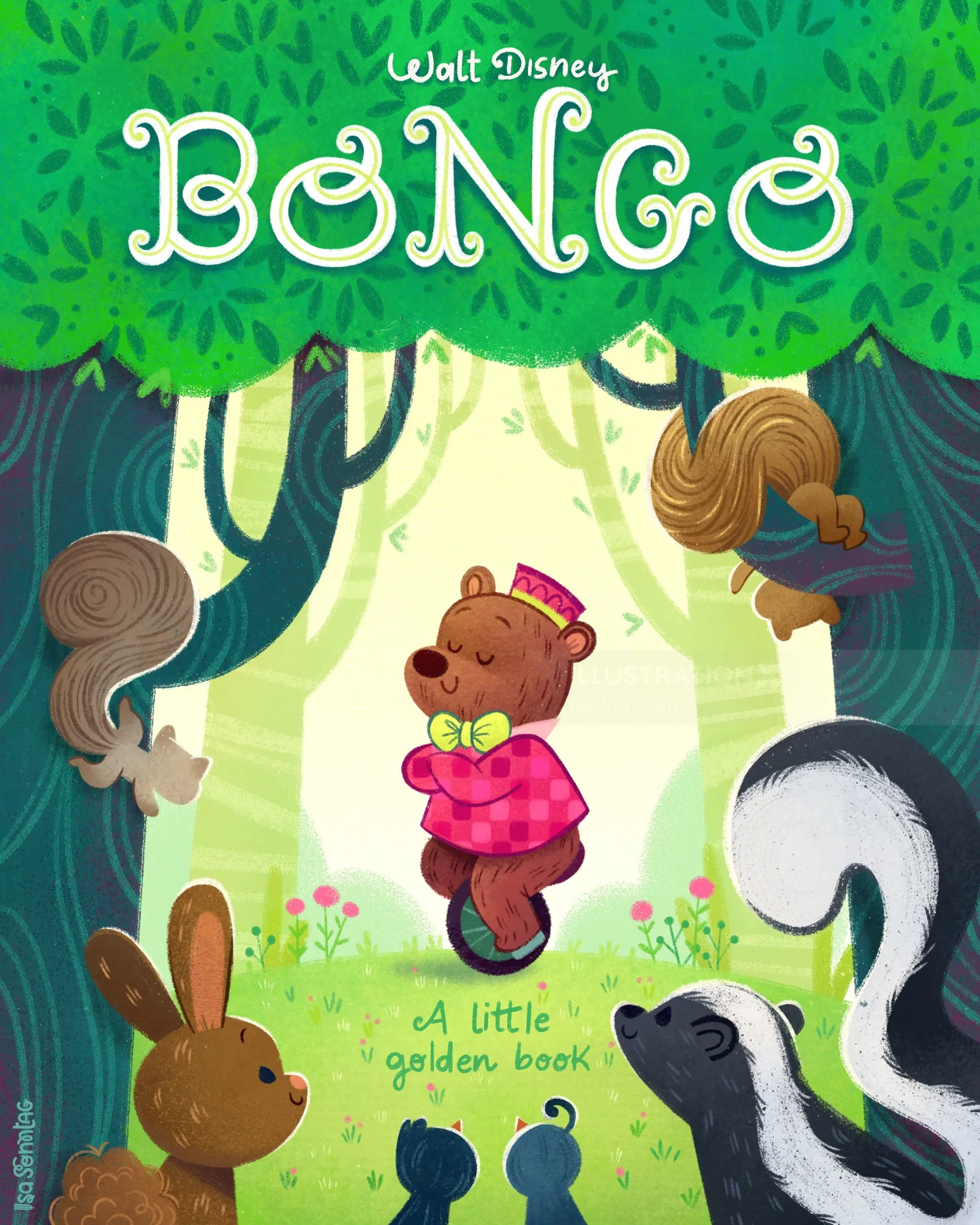 Reimagined Bongo book cover featuring a bear and forest animals by Isa Sonntag