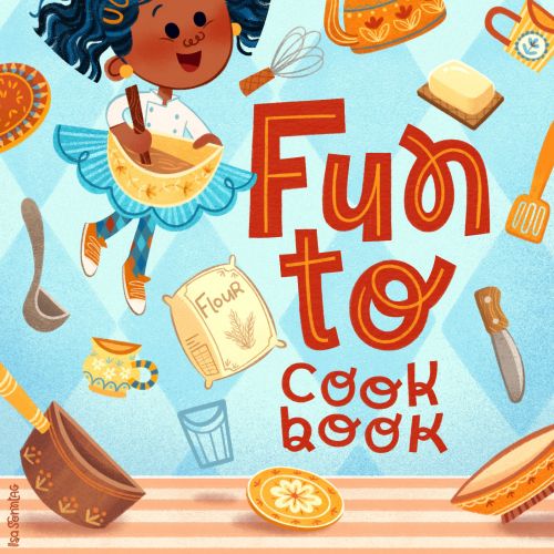 Illustration of a girl cooking with vintage kitchen utensils by Isa Sonntag
