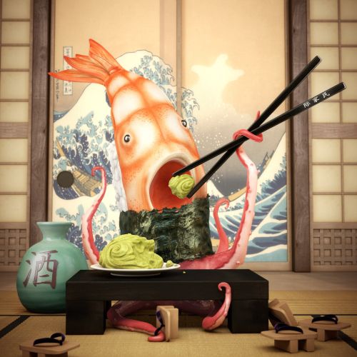 Photorealistic illustration of sushi