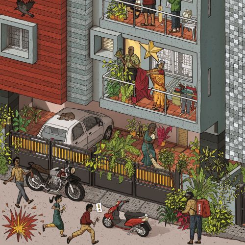 Apartment community life with bright colors