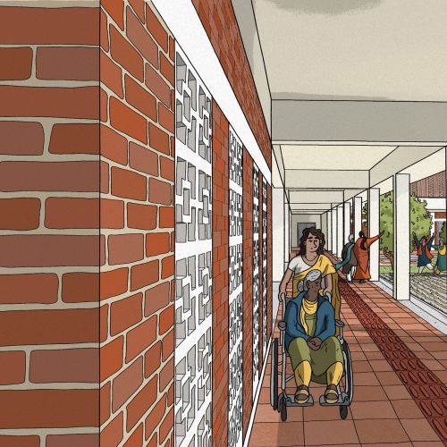 State Home for Women courtyard with people, by Jack Sweet