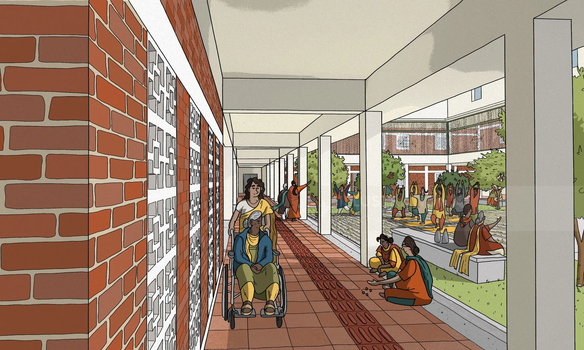 State Home for Women courtyard with people, by Jack Sweet