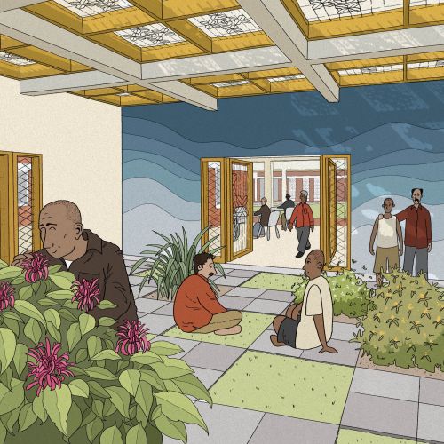 Therapeutic courtyard at Social Service Complex Bangalore by Jack Sweet