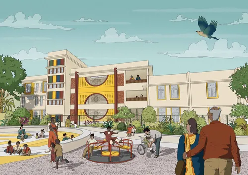 Shishu Mandir Orphanage colorful facade and playground by Jack Sweet