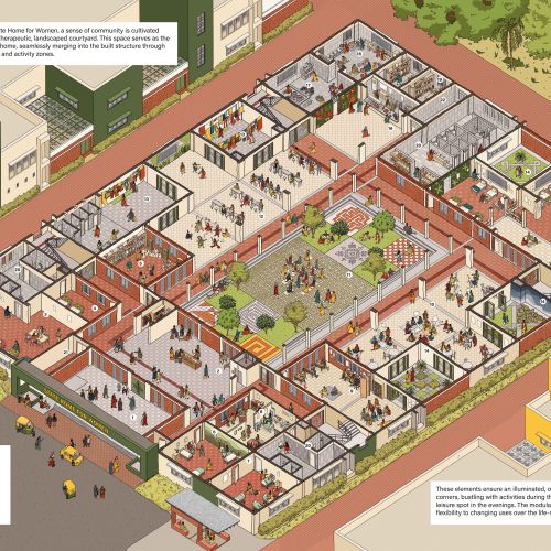 Architectural illustration of proposed State Home for Women in Bengaluru by Jack Sweet