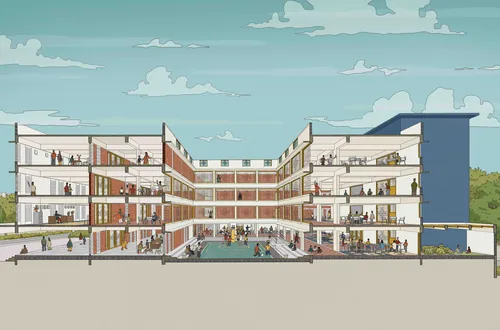 Sectional architectural drawing of Government Boys Home, Bengaluru by Jack Sweet