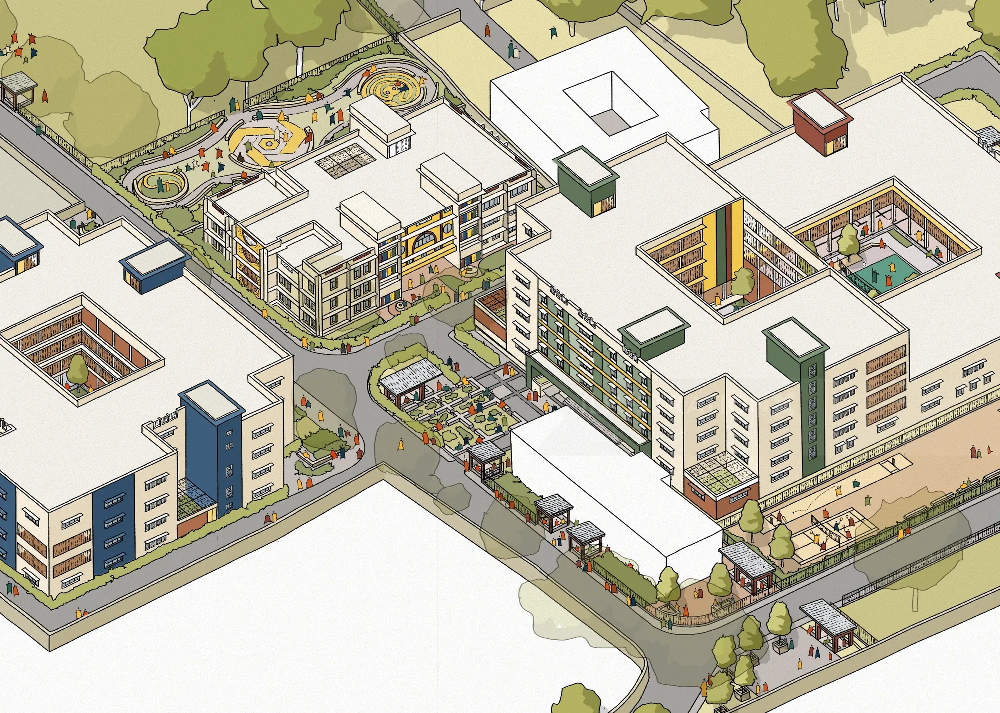 Axonometric view of Rehabilitation Centre Campus in Bengaluru by Jack Sweet