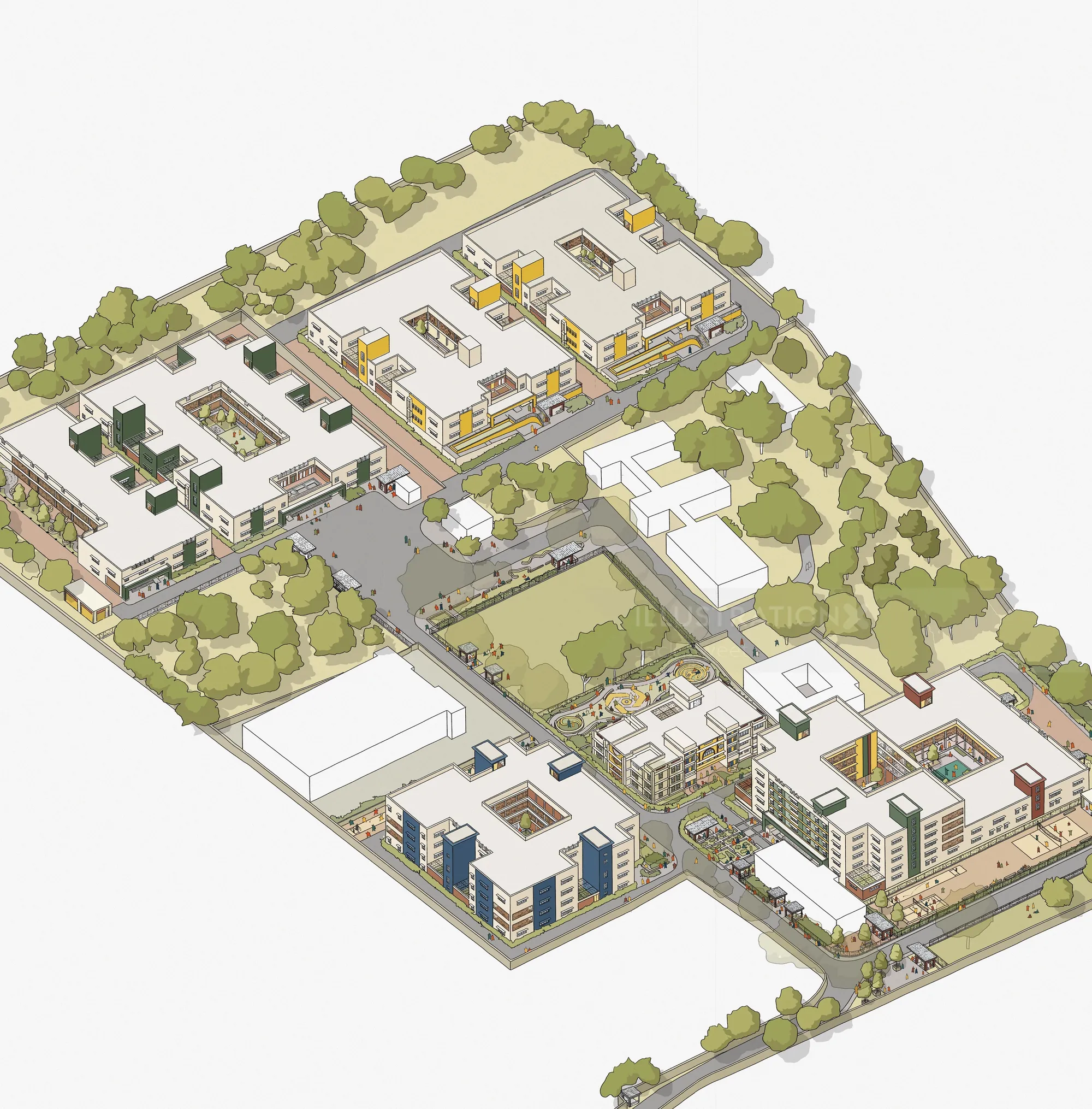 Axonometric view of Rehabilitation Centre Campus in Bengaluru by Jack Sweet