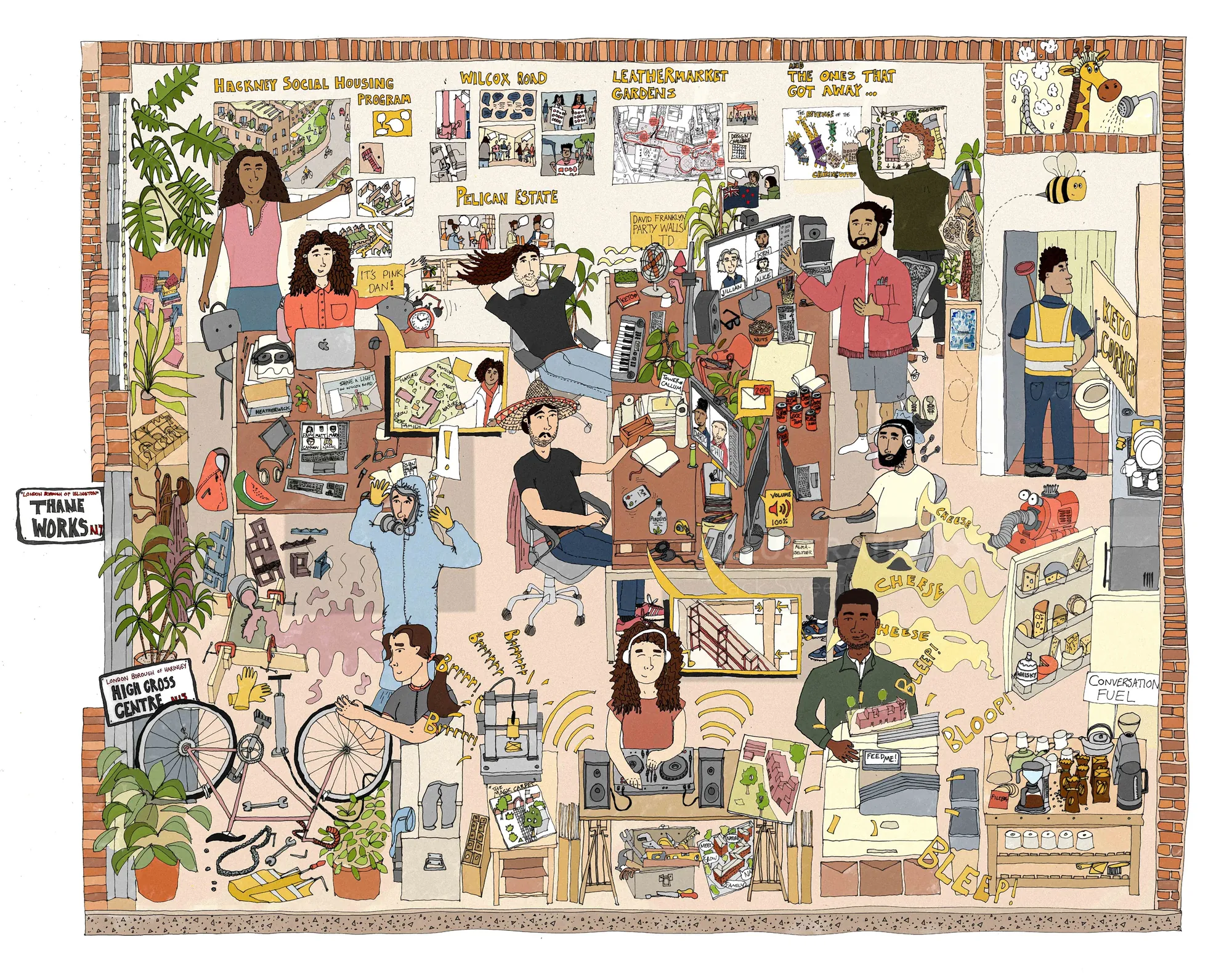 Busy architecture office scene with diverse people by Jack Sweet
