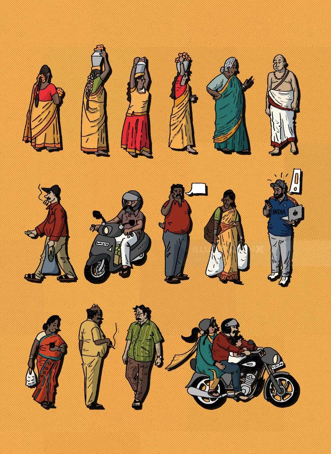 Bengaluru street life with diverse local characters