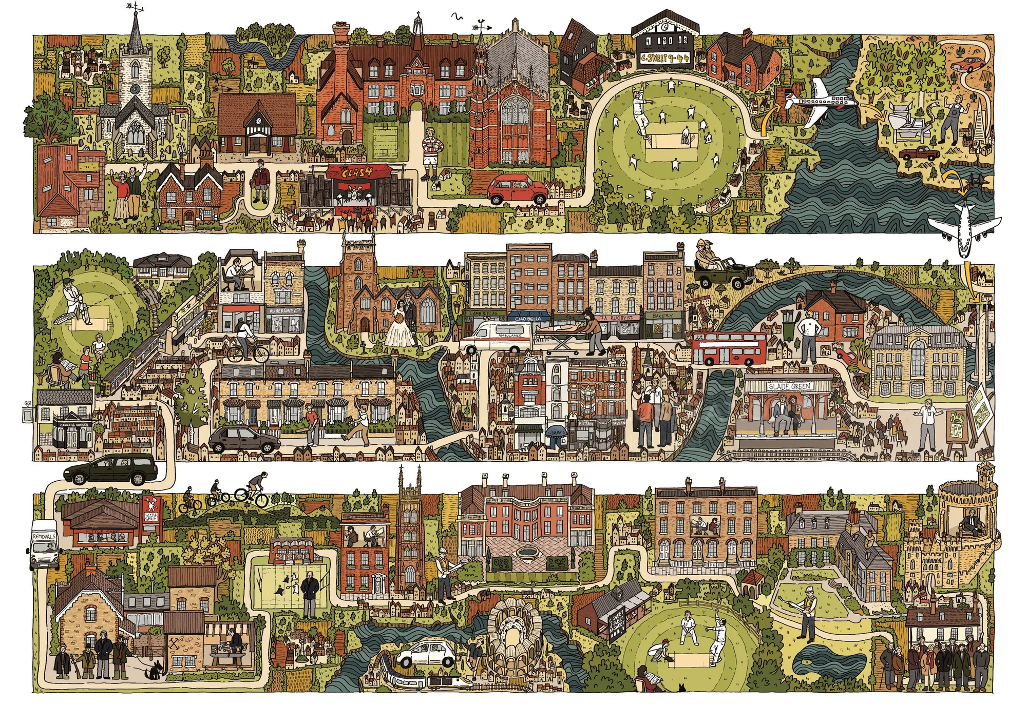 Colorful life map artwork by Jack Sweet showing buildings and parks