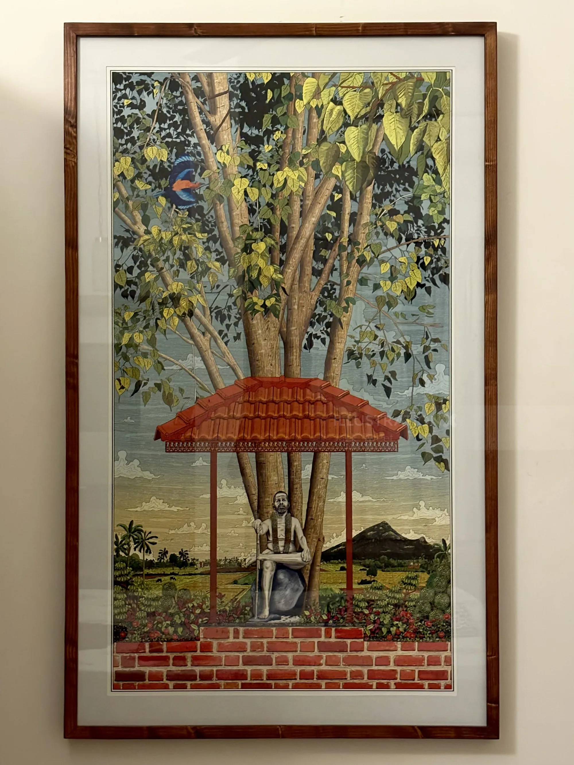 Framed illustration of Peepal tree and Arunachala mountain by Jack Sweet