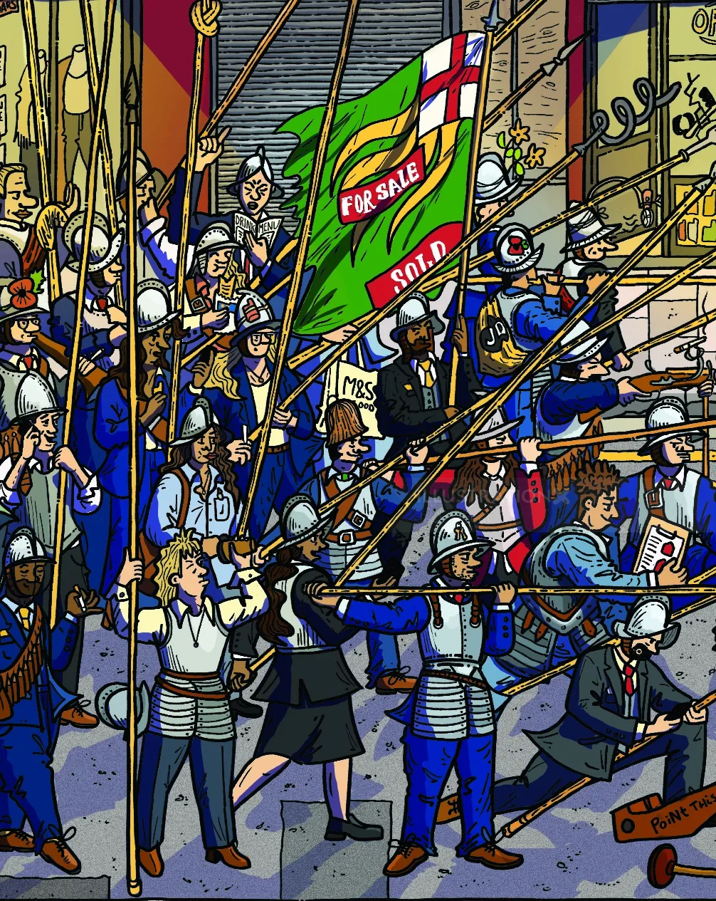 Battle of England-Land scene showing soldiers and flags by Jack Sweet