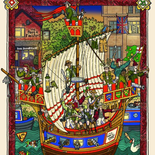 Detailed medieval-style ship battle scene by Jack Sweet