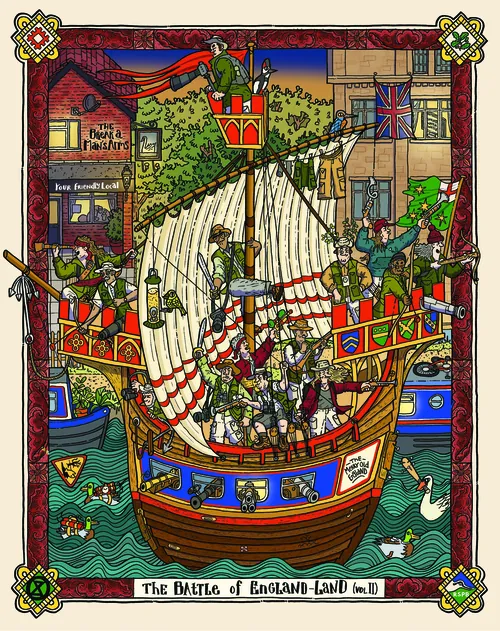 Detailed medieval-style ship battle scene by Jack Sweet