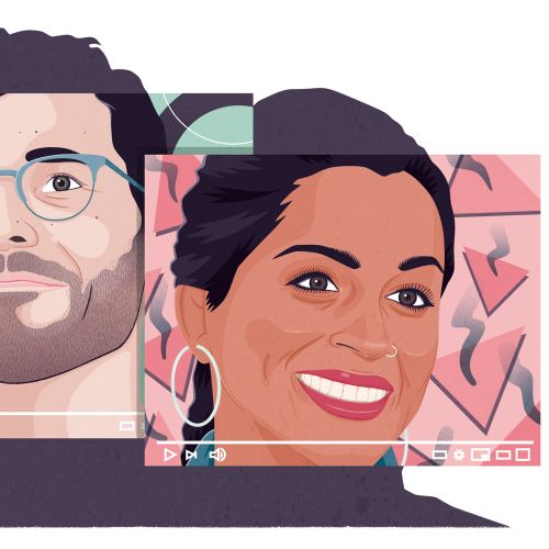 Digitale Porträts eines Mannes mit Brille und einer Frau mit Ohrringen von Jacob Stead