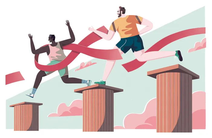 Two athletes jumping over obstacles in a race by Jacob Stead