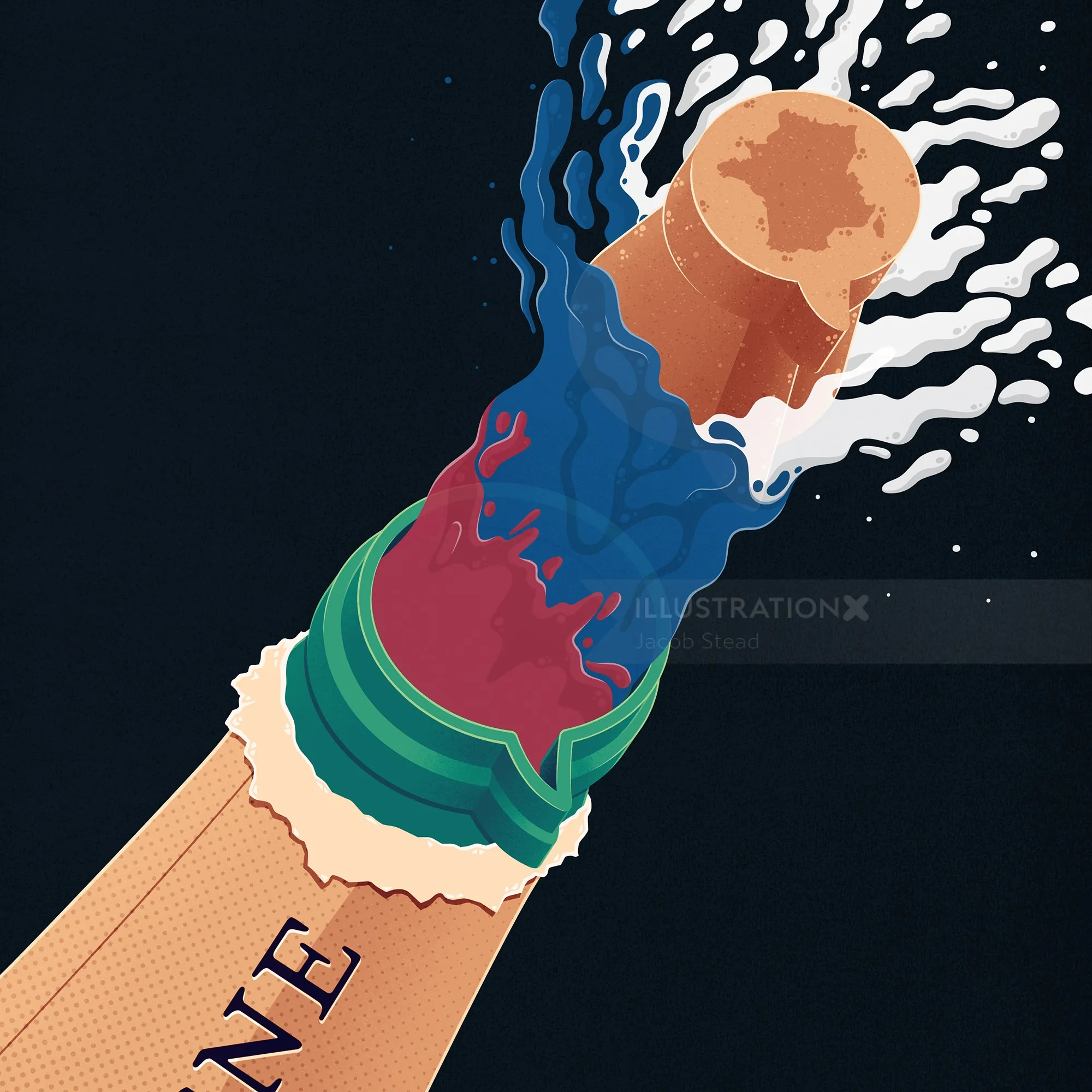 Conceptual design of bursting champagne cork by Jacob Stead