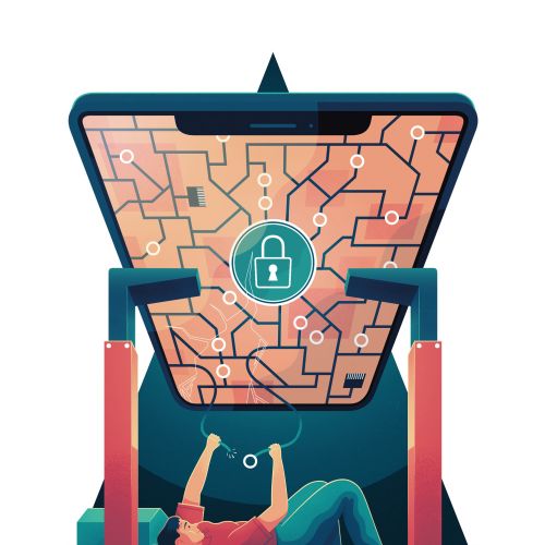 Person repairing large electronic device with circuit pattern by Jacob Stead