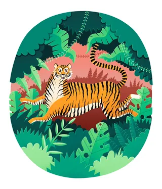 Tiger walking in dense jungle foliage by Jacob Stead