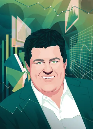 Portrait of a man with data charts in the background by Jacob Stead