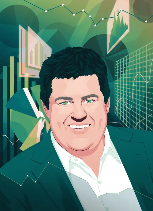 Portrait of a man with data charts in the background by Jacob Stead