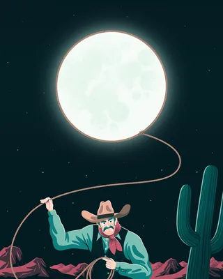 Cowboy lassoing the moon in the desert by Jacob Stead